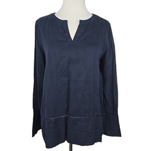 Crown & Ivy Navy Blue Long Bell Sleeve Lyocell Plus Top Medium M